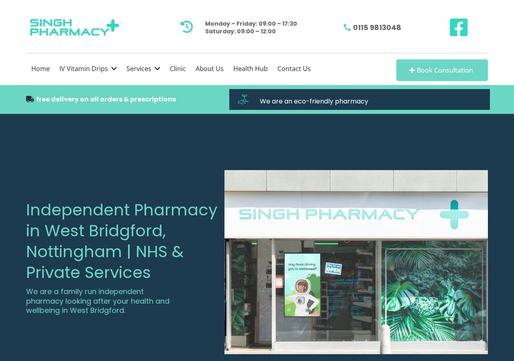 Singh Pharmacy hero section preview